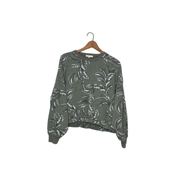 Z Supply XS Green Mason Palm Leaf Crop Pullover Soft Terry‎ Knit Sweatshirt Top - Picture 2 of 5